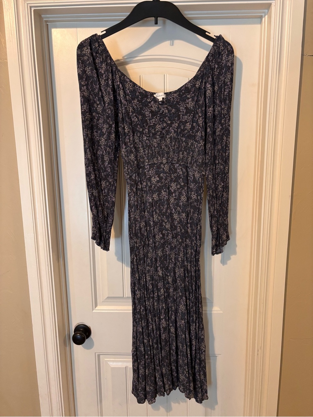 bohme Navy Floral Long Sleeve Maxi Dress